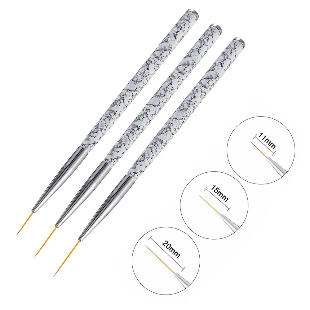 3Pcs Acrylic French Stripe Nail Art Liner Brush Set 3D Tips Manicure Ultra-thin Line Drawing Pen UV Gel Brushes Painting Tools