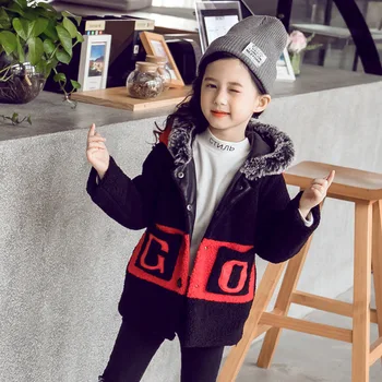 

2019 Children's Lamb Velvet Coat Girls Thicken New Leather Embroidered Cotton Jacet Coat Parkas