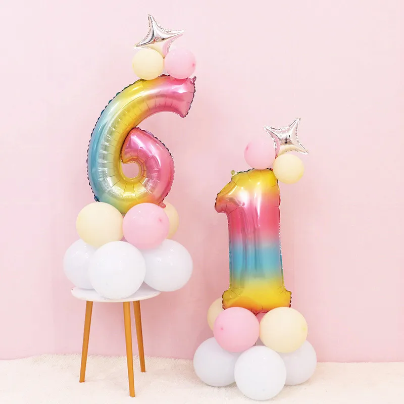 32 дюймовые шары из фольги с радужными цифрами праздничные украшения для детей на