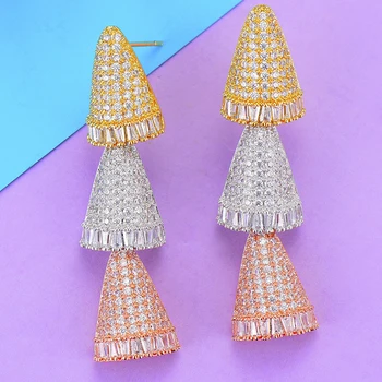 

Trendy 49mm Luxury Water Drop Dangle Earrings For Women Wedding Full Micro Cubic Zirconia Crystal CZ Dubai Bridal Drop Earrings