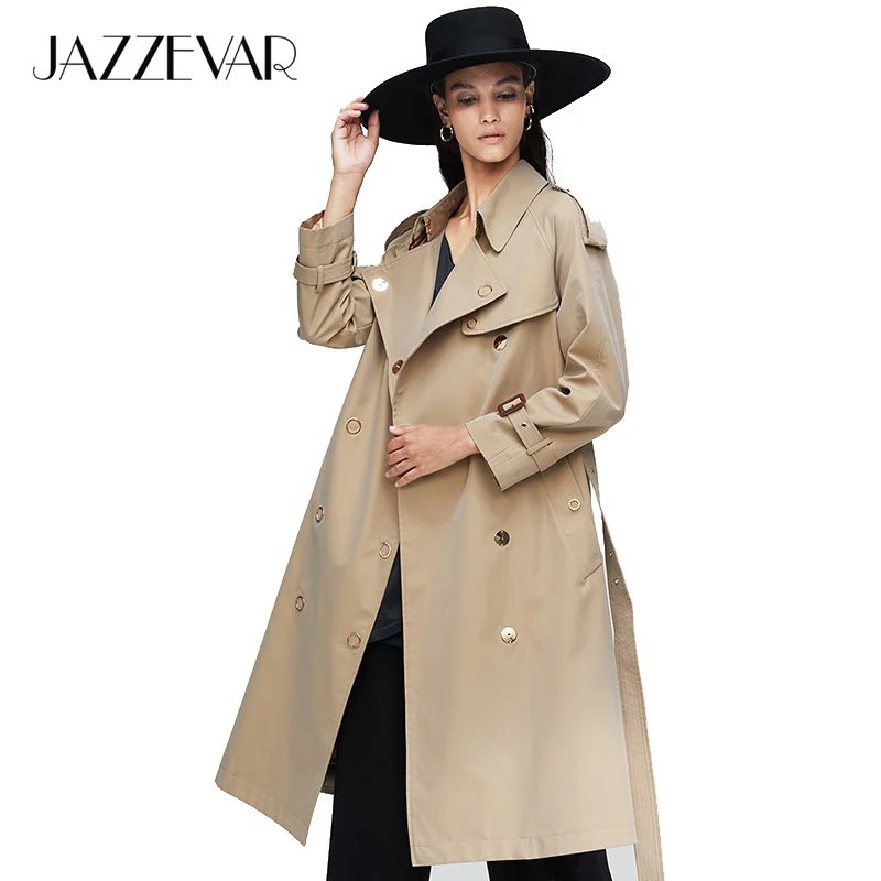 Goede JAZZEVAR 2019 Nieuwe collectie herfst trenchcoat vrouwen losse kleding bovenkleding hoge kwaliteit double breasted vrouwen lange jas 9024  1