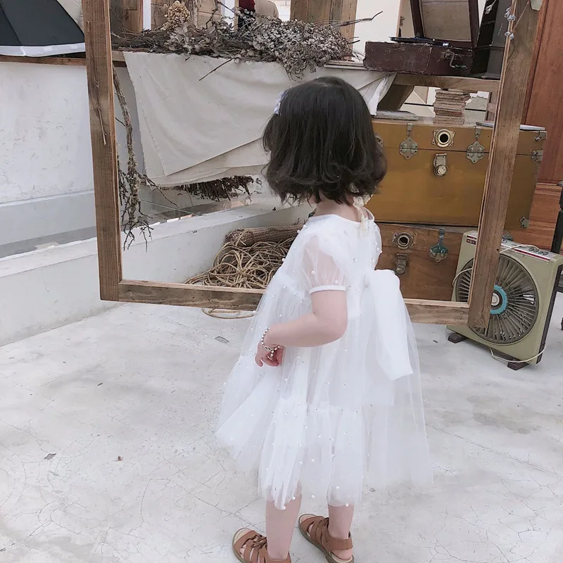 Tonytaobaby New Summer Dress Baby Girl Pearl Nail Beaded Gauze Net Pure Cotton Princess Girls Dresses | Детская одежда и обувь