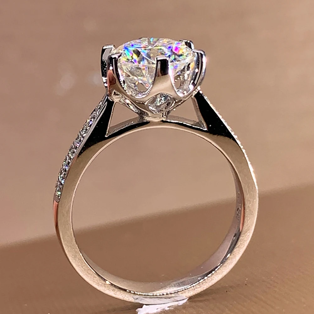 

Custom Solid 10K Au417 White Gold Women Wedding Party Engagement Ring 1 2 3 4 5 Carat Round Moissanite Diamond Ring Flower