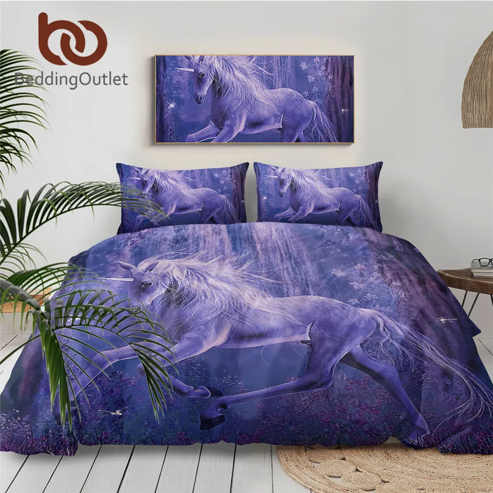 3D Unicorn Printed Duvet Cover w// Pillowcase Twin Queen Quilt Cover Bedding Set