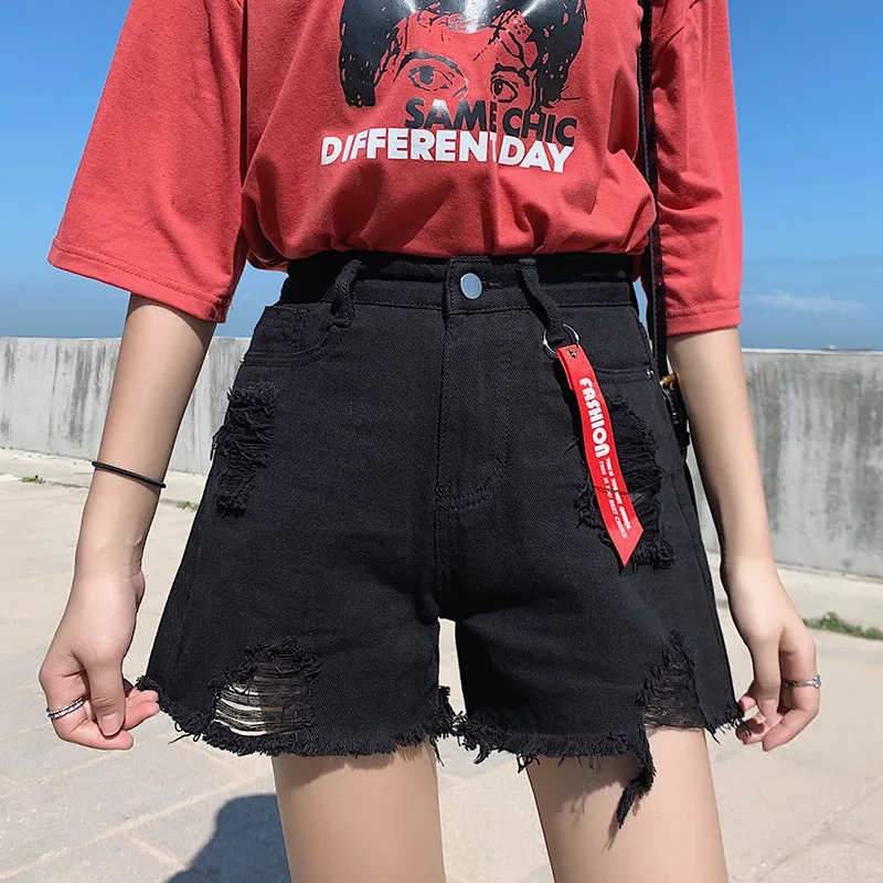 Рваные джинсы для женщин летние с высокой талией размера плюс свободные рваные