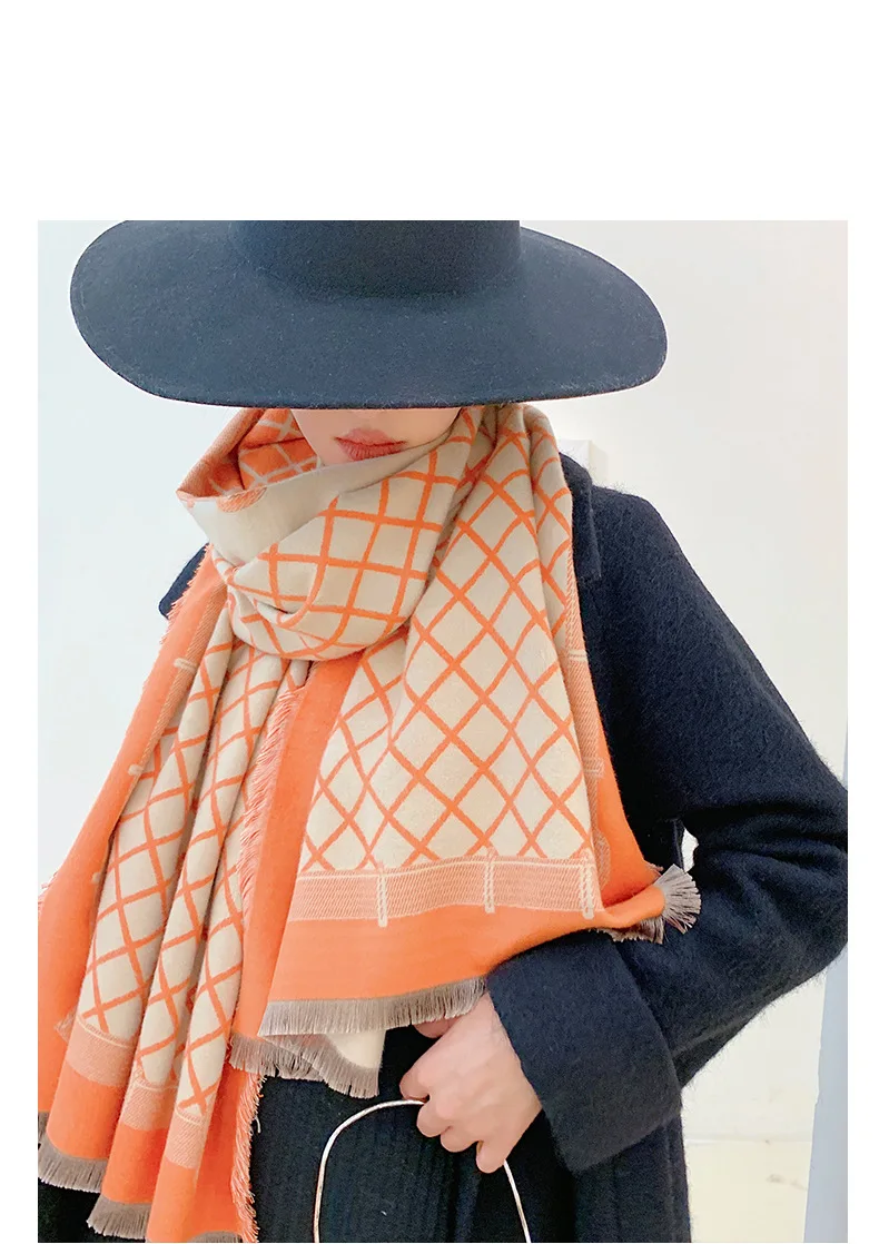 Новое поступление, Женский кашемировый шарф в клетку со стразами, двухсторонний женский зимний плотный теплый шерстяной шарф-одеяло