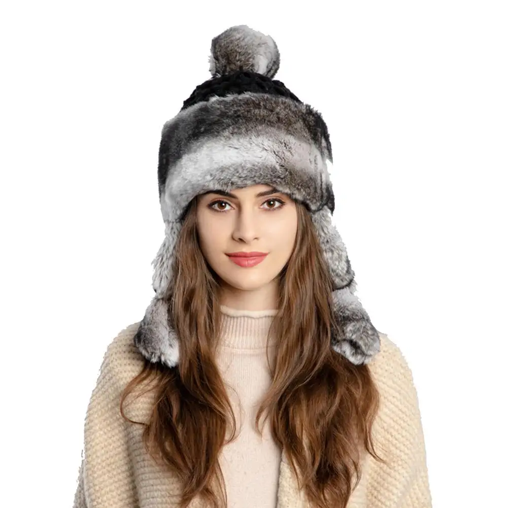 Женская шапка, зимние искусственные пушистые теплые шапки и кепки, ветрозащитная шапка с ушками для улицы, теплая, Рождественская, праздничная, подарок на день рождения - Цвет: Black