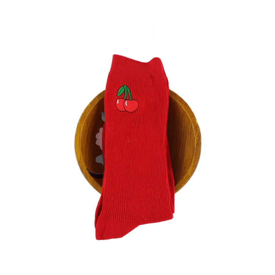Хлопковые цветные женские носки с рисунками фруктов; хипстерские носки с вышивкой; однотонные Фрукты Вишня и ананас; забавные высокие носки для девочек - Цвет: 3