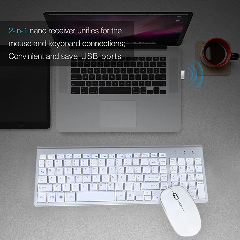  SeenDa 2.4G Wireless Silent Keyboard and Mouse Mini Multimedia Full-size Keyboard Mouse Combo Set F