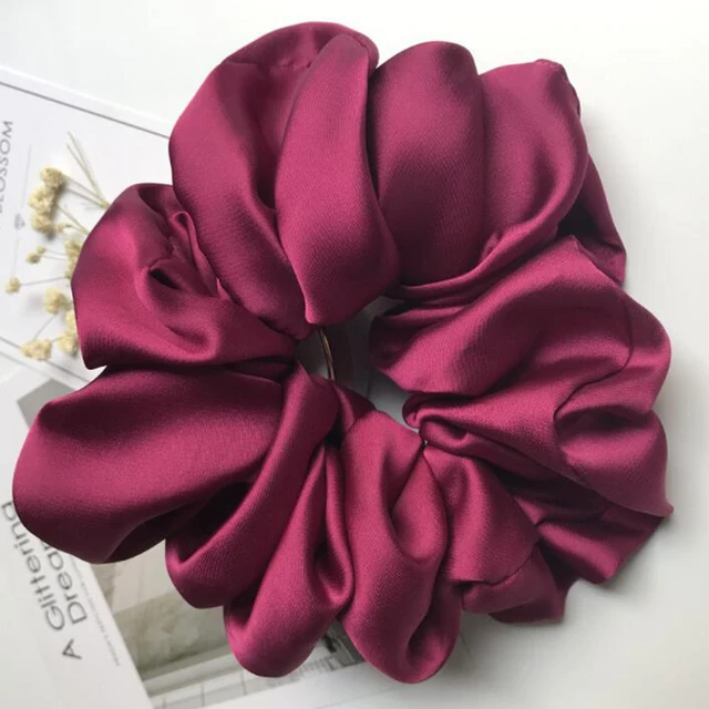 Oversized Hair Scrunchies For Women Solid Satin Silk Scrunchie Hair Rubber Bands Elastic Hair Ties Accessories Ponytail Holder Red