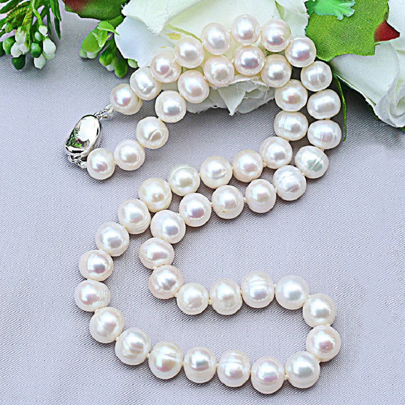 Collar De Perlas Naturales De Agua Dulce Akoya 8-9mm - Oro Amarillo Chapado, Hecho A Mano, Sin Níquel