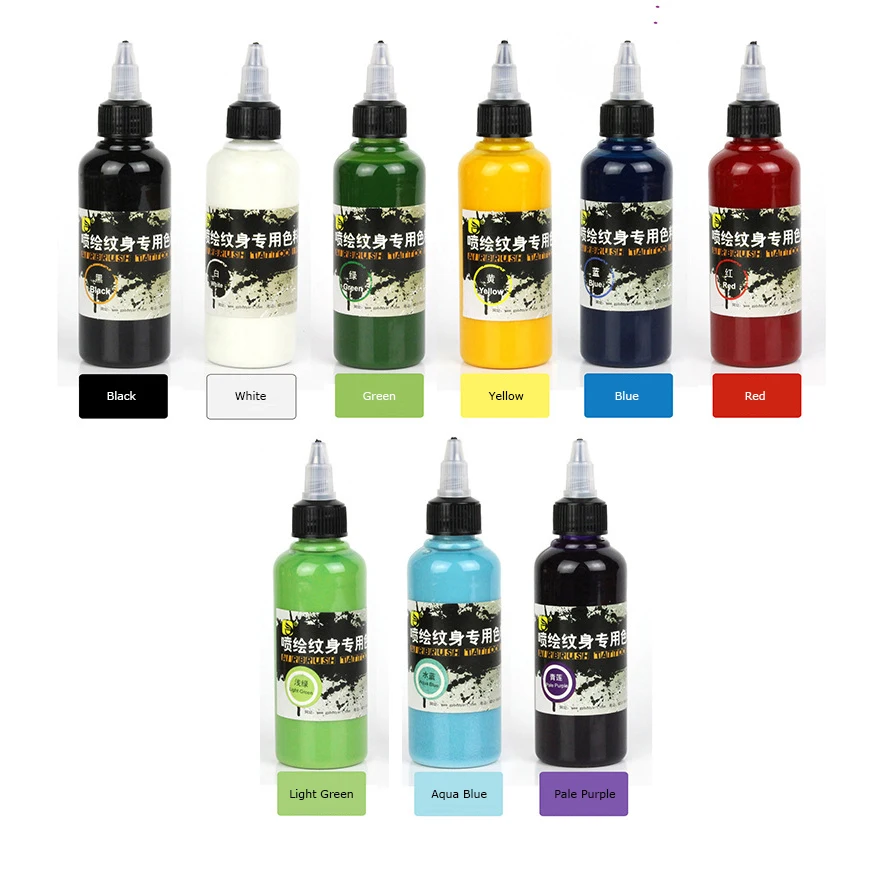 Cheap 100ml 9Colors Airbrush Temporary Tattoo Ink Natural Safe Plant Pigments For Spray Pen Body Paint Cool Halloween Tattoo Cosmetics