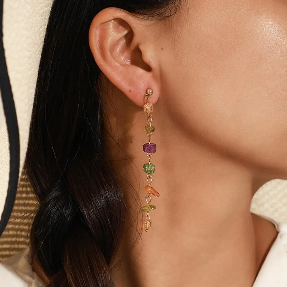 

Women Earrings Candy Color Rhinestone Long Tassel Dangle Drop Stud hook Earrings Simple Chain Tassel Jewelry Wedding Party Gift