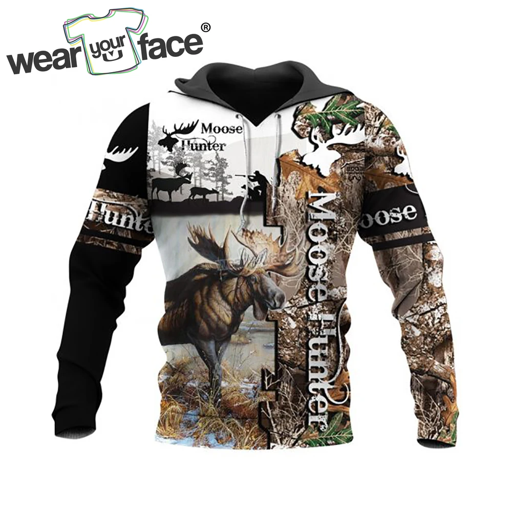 Moose Hunting 3D All Over Printed Sweatshirts Zipper Hoodies Tracksuits Shorts Casual Sports Streetwear Vocation Unisex Clothing