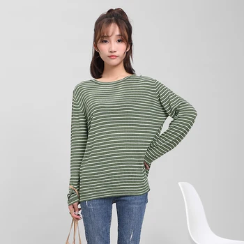 

DMLFZMY Women Striped T-Shirts Long Sleeve 2020 Summer New 4 Color Korean Style O-Neck Women Cloths Casual T-Shirts