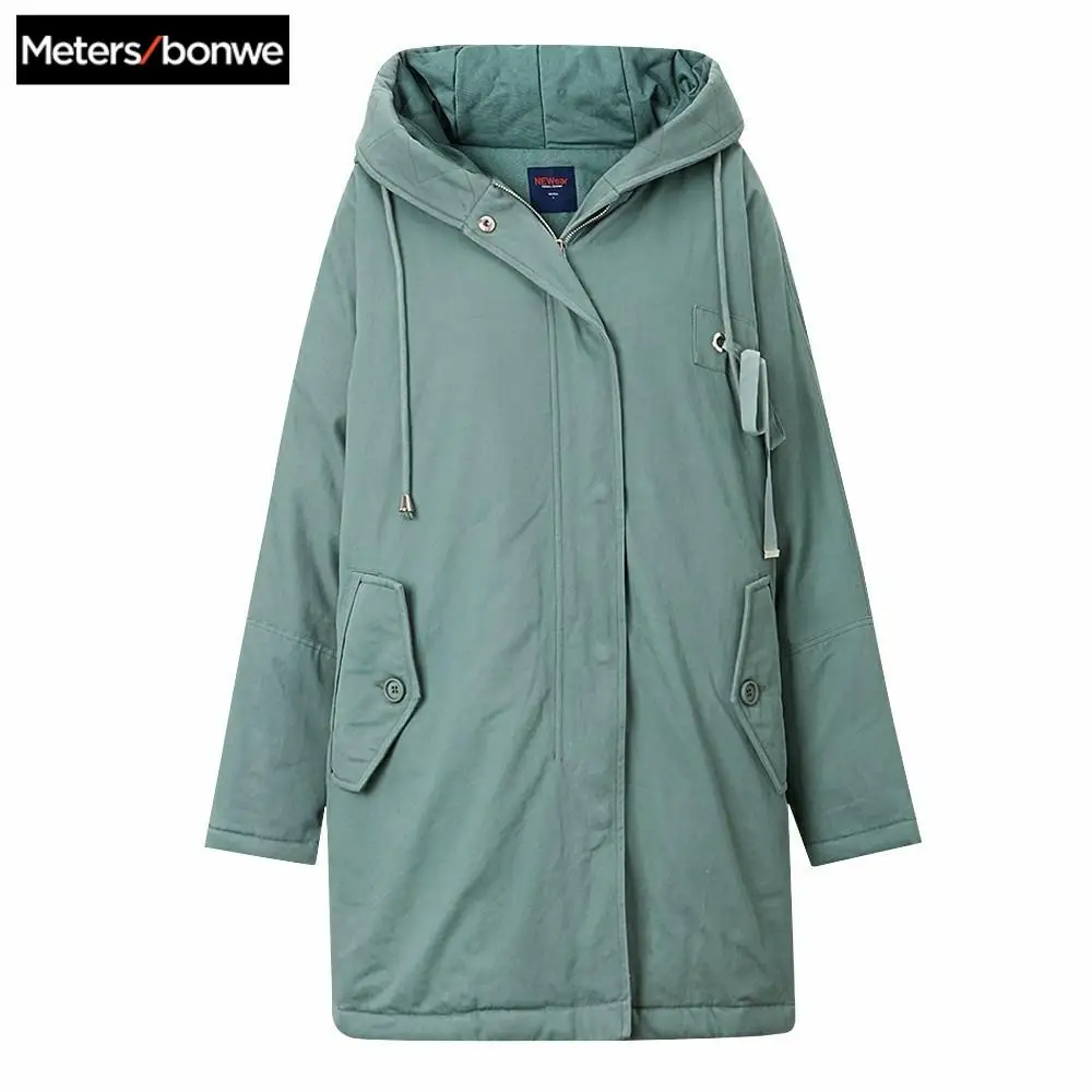 

Metersbonwe 2019 Women Winter Hooded Warm Green Leisure style Jacket Long Womens Padded Coat