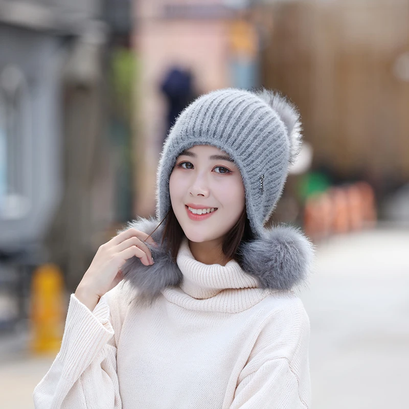 Помпон теплая вязаная зимняя шапка Кепка для женщин ветрозащитная модная