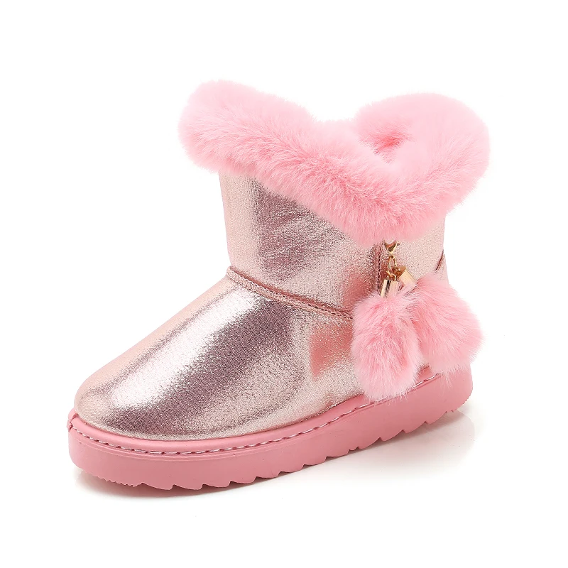 Детские зимние сапоги; Новинка года; плюшевые теплые сапоги; зимняя обувь для девочек; Снежная обувь принцессы с кисточками и низким верхом на плоской подошве; маленькие сапоги для девочек - Цвет: Розовый