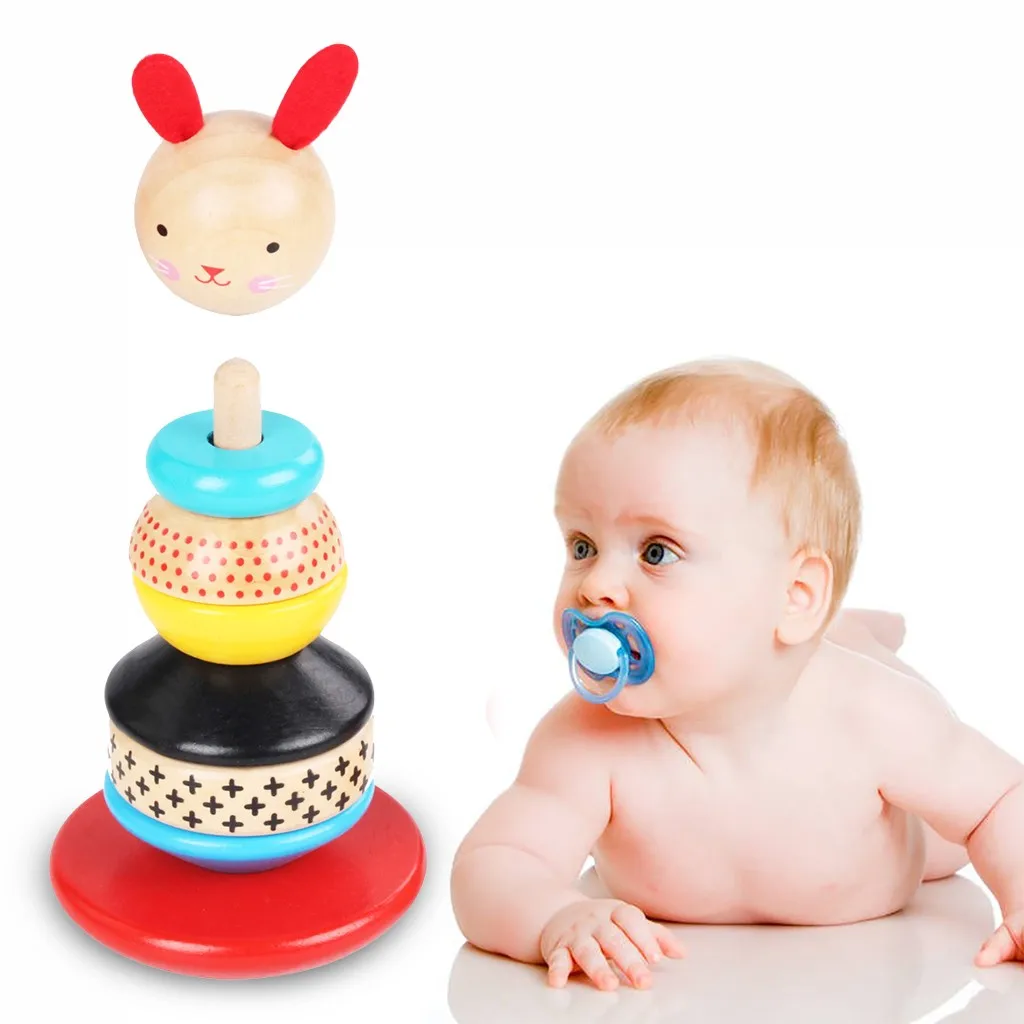 Игрушка-неваляшка, деревянная голова кролика, неваляшка, радужные Цветные Блоки, наборные блоки, Детская развивающая игрушка, подарок, Juguete vaso#3