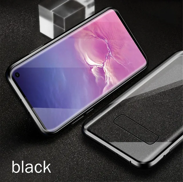 black 360 Полный Чехол передняя металлическая рамка+ Задняя стеклянная Магнитная откидная крышка чехол для samsung Galaxy A20 A30 A50 A70 чехол на 30 70 50 a20 - Цвет: black