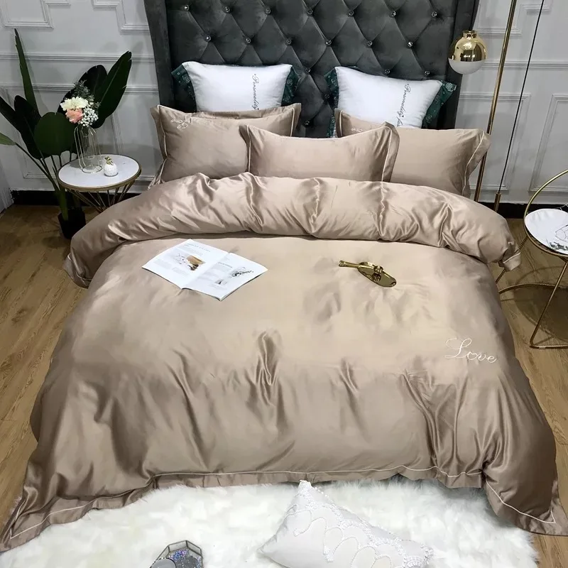 Color-2 GraspDream роскошный комплект постельного белья из 4 предметов, чистый атлас, шелк, чистый цвет, европейский стиль, вышитая простыня на кровать, пододеяльник, наволочка - Цвет: Color-2