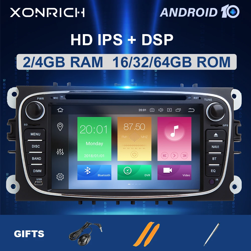 Автомобильный мультимедийный DVD плеер IPS 2Din Android 10GPS для FORD/Focus 2 3 S MAX/Mondeo 4 C MAX/Galaxy