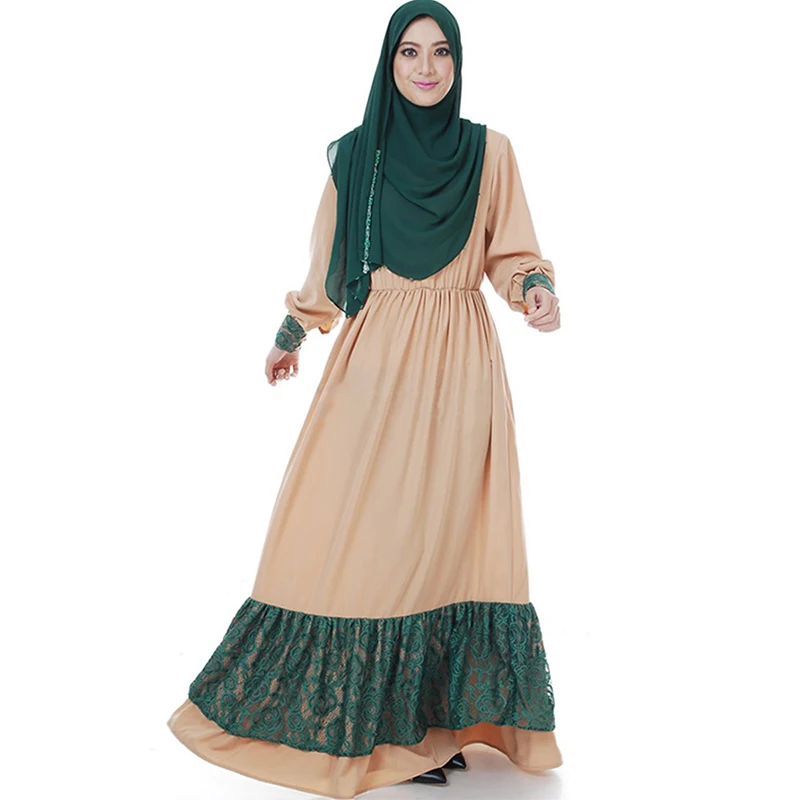 2019 модное мусульманское кружевное сшивание с эластичной резинкой на талии арабское турецкое свободное большое платье мусульманская