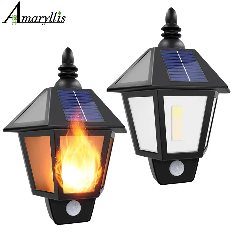 1//2Pcs LED Solar Flame Lights Garden Flickering Dancing Outdoor Fence Wall Lamp