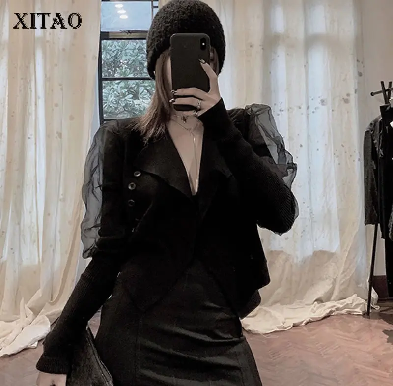 XITAO сетчатый черный свитер женский корейский модный новый 2019 осенний вязаный