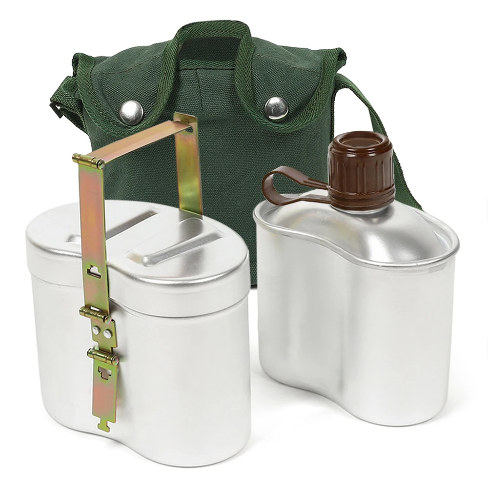 Portable Aluminum Canteen Set with Cup and Cover Outdoor Camping