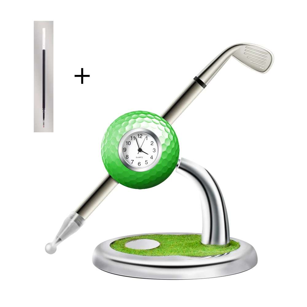 Green with Clock Мини Настольная шариковая ручка с маленьким шариком для гольфа подставка с ручками для гольфа набор из 2 предметов сувениры Гольф тур сувенир новинка подарок - Цвет: Green with Clock