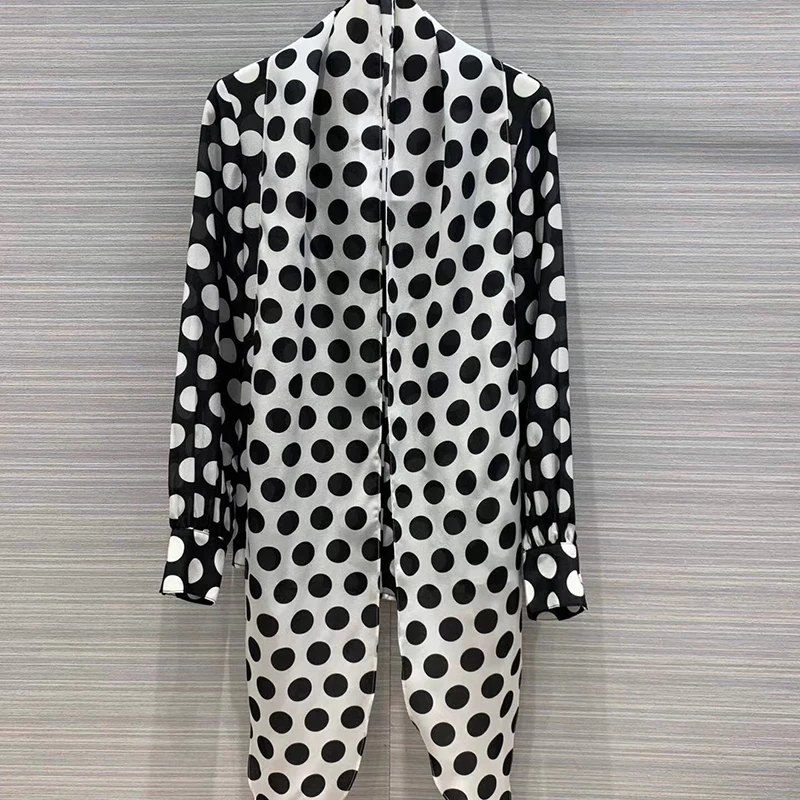 Famous Brand Shirt for Lady High Quality Silk Long Sleeve Casual Style Dot Blouse for Lady new Women Elegant Blouse