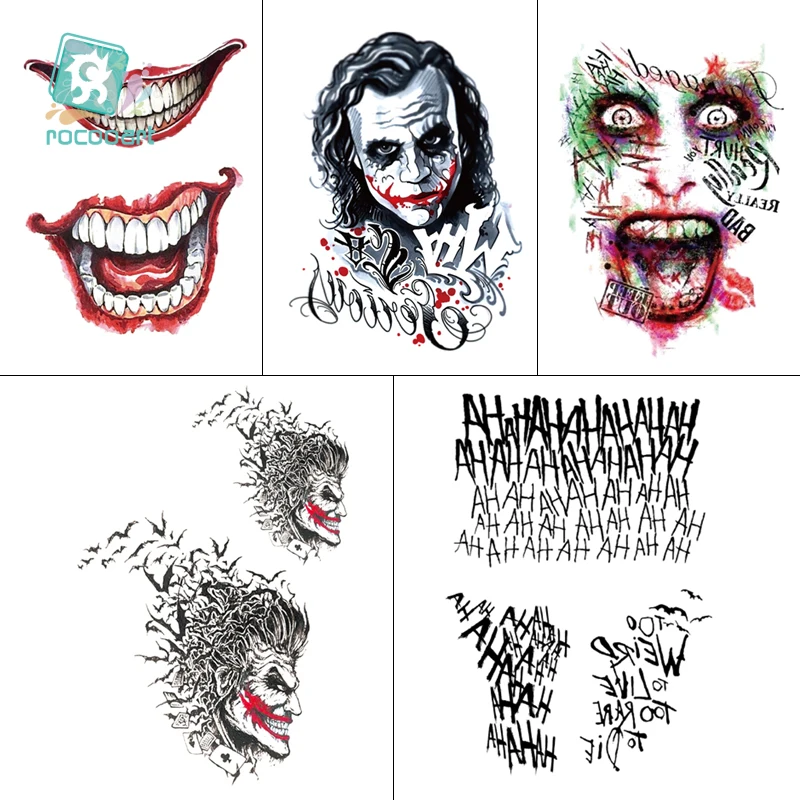 

1 Sheet Halloween Cosplay The Joker Temporary Tattoo Stickers Body Art Tattoos for Face Arm Decor 21x15cm+10.5x15cm Size Tattoo