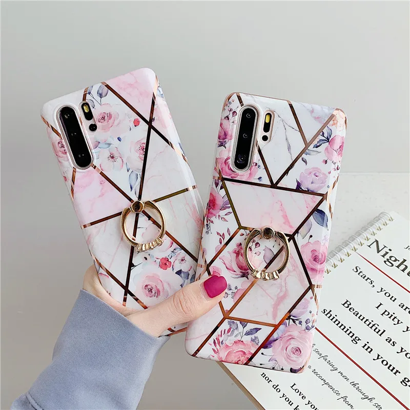 Meachy покрытие геометрический цветок чехол-держатель с кольцом для huawei mate 30 20 Pro Lite