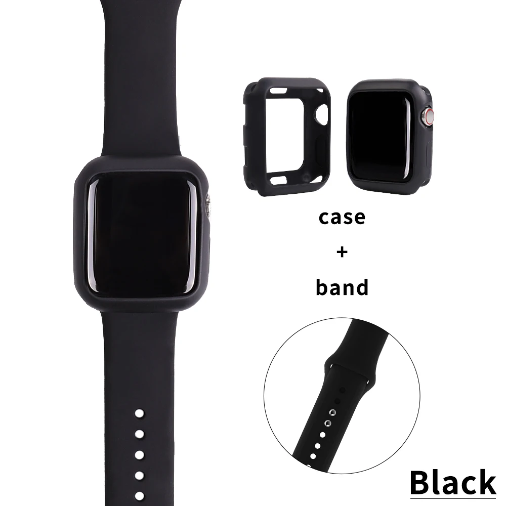 Ремешок+ чехол для iwatch серии 5 4 44 мм 40 мм сменный Браслет ремешок для apple Watch ремешок серия 321 42 мм 38 мм аксессуары для часов - Цвет ремешка: Black