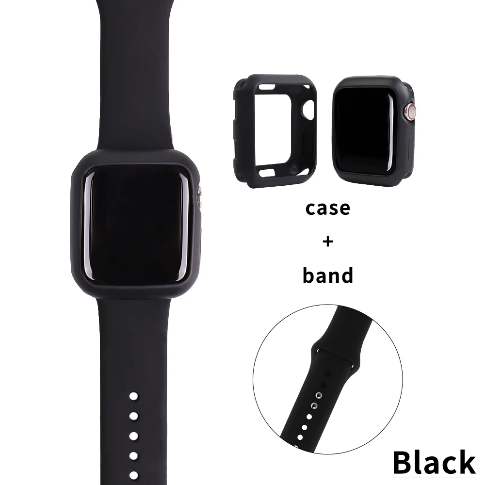 Black Ремешок+ чехол для iwatch серии 5 4 44 мм 40 мм сменный Браслет ремешок для apple Watch ремешок серия 321 42 мм 38 мм аксессуары для часов - Цвет ремешка: Black
