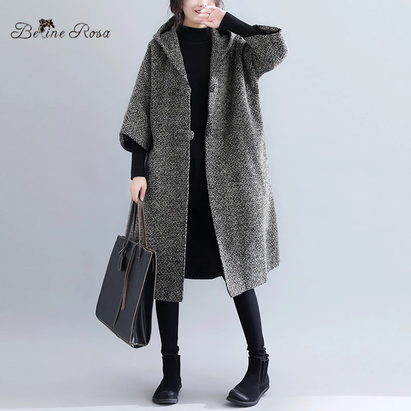 BelineRosa женские осенне-зимние пальто размера плюс, женская одежда, свободный плотный плащ с рукавом «Семь четверти» YPYC0030
