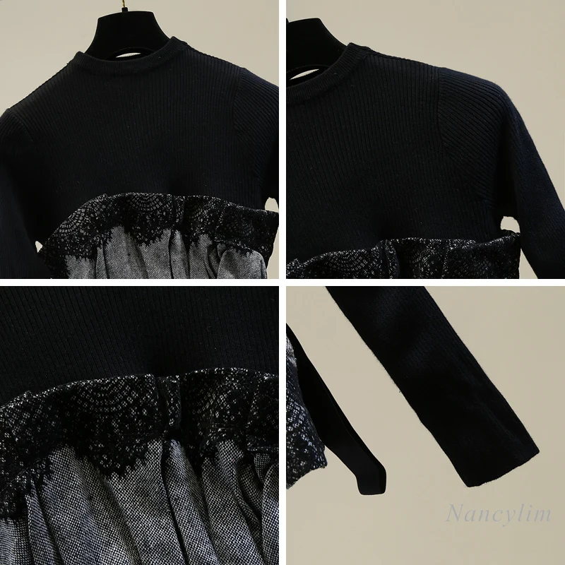 Nancylim Turtleneck Sweater Women Fashion Lace