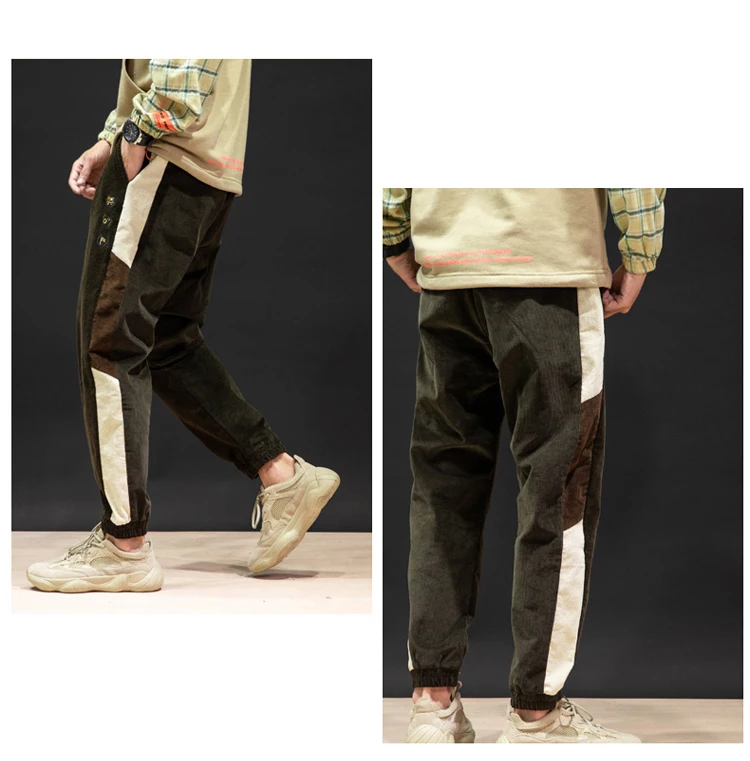 Men Fashion Cotton Corduroy Pants Sweatpants Autumn casual Pants stitching elastic Retro Harem pants tide trousers