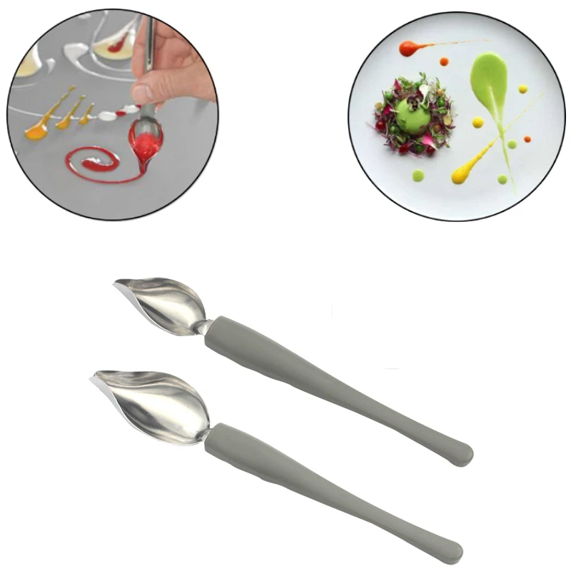 matite artistiche da Chef DEEDPF 4 cucchiai Decorativi in ​​Acciaio Inossidabile cucchiai da Dessert Arte Alimentare Cucina molecolare Decorazione Alimentare cucchiai da Salsa 