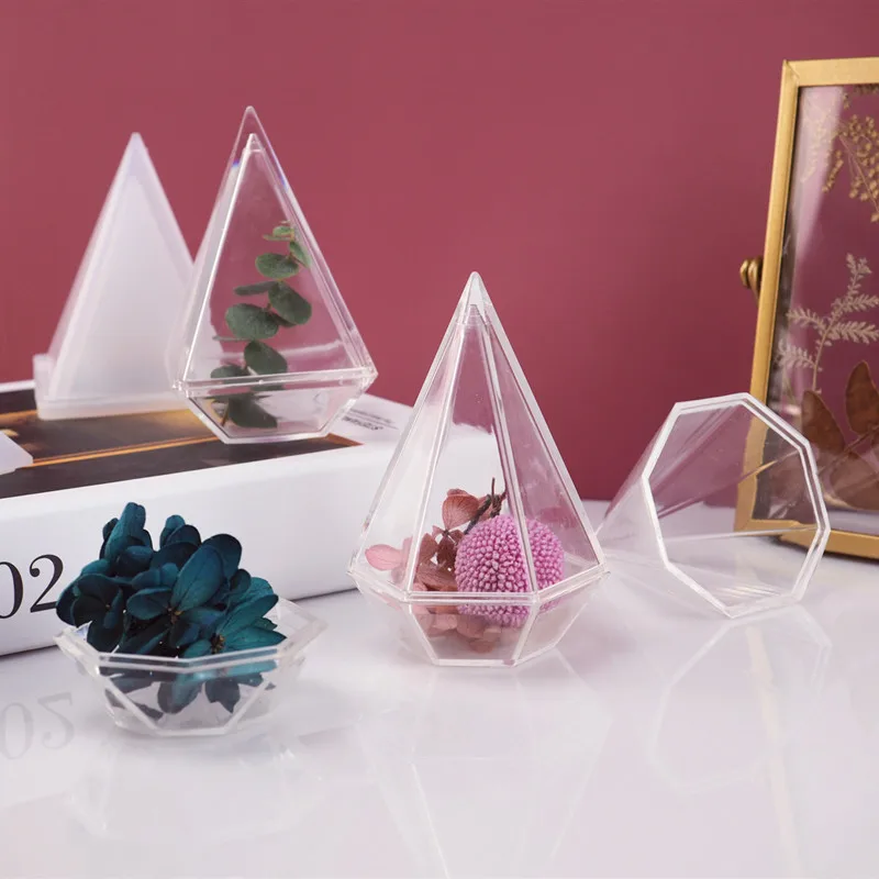 Diamond Polygon Hollow Storage Box Silicone Mold Handmade DIY Crystal Mirror Epoxy Resin Mold for Jewelry Christmas Gift Mold