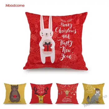 

Cute Cartoon Christmas New Year Decoration Woodland Animal Deer Bunny Penguin Soft Velvet Sofa Pillow Cover Cute Cushion Cover
