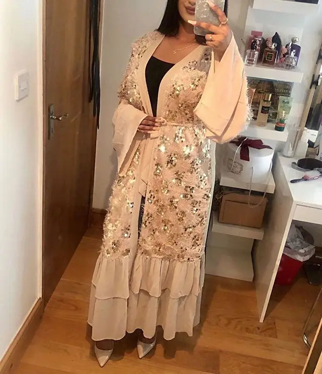 Роскошное мусульманское платье макси с блестками Abaya длинное расклешенным