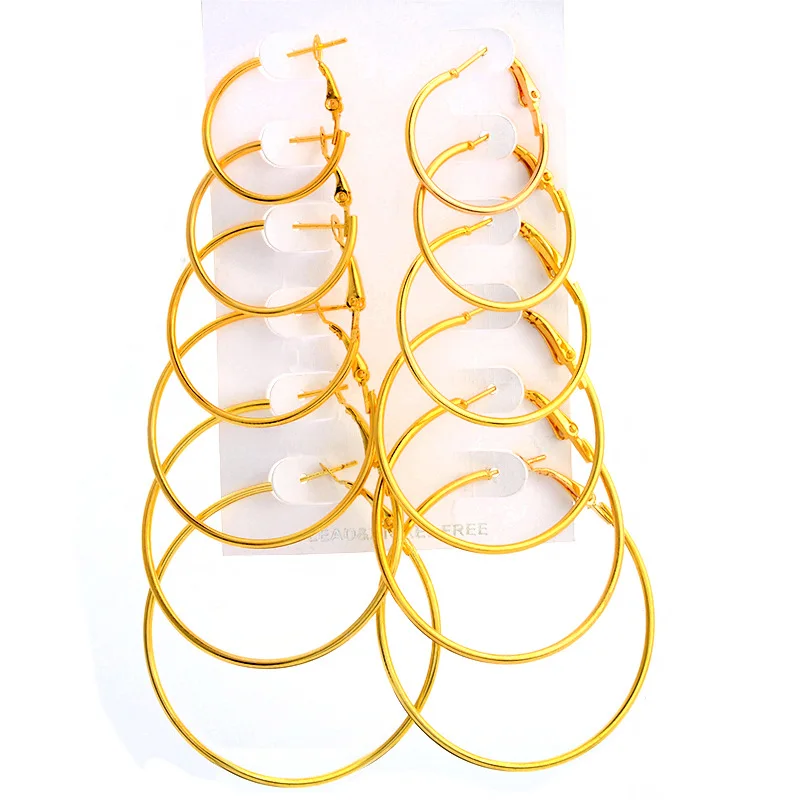 

6 Pair/Set Trendy Women Big Hoop Earrings Exaggeration Rock Metal Round Circle Gold Silver Rose Gold Earrings Hoops Punk Jewelry