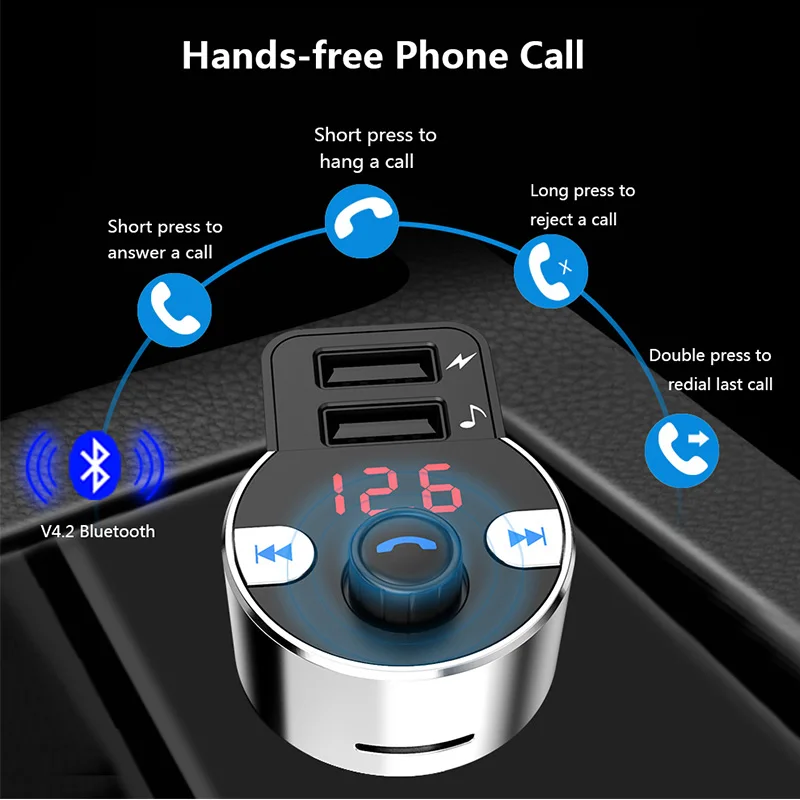 

HK203 Car Handsfree Wireless Bluetooth Kit FM Transmitter LCD Car MP3 Player USB Charger FM Modulator Auto Parts Voice broadcast