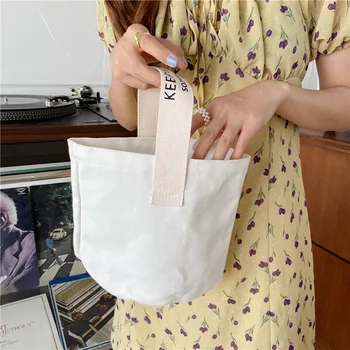 

Canvas bucket bag new handbag environmental protection lunch bag college students hand carry lunch box bag wholesale