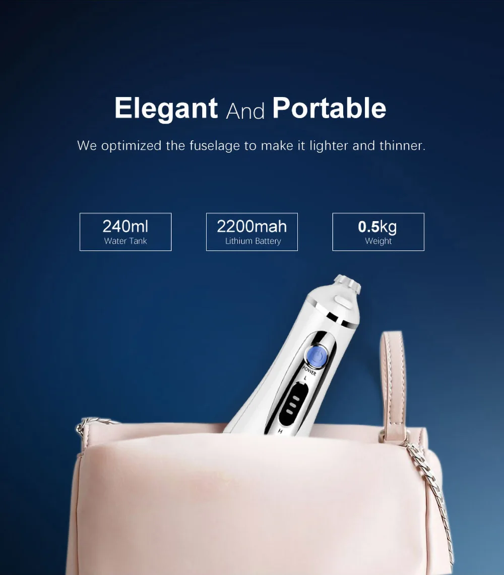 Waterpulse V400 Портативный зубная нить беспроводной Оральный ирригатор с футляр 240 мл Перезаряжаемые Батарея воды набор флоссов для зубов
