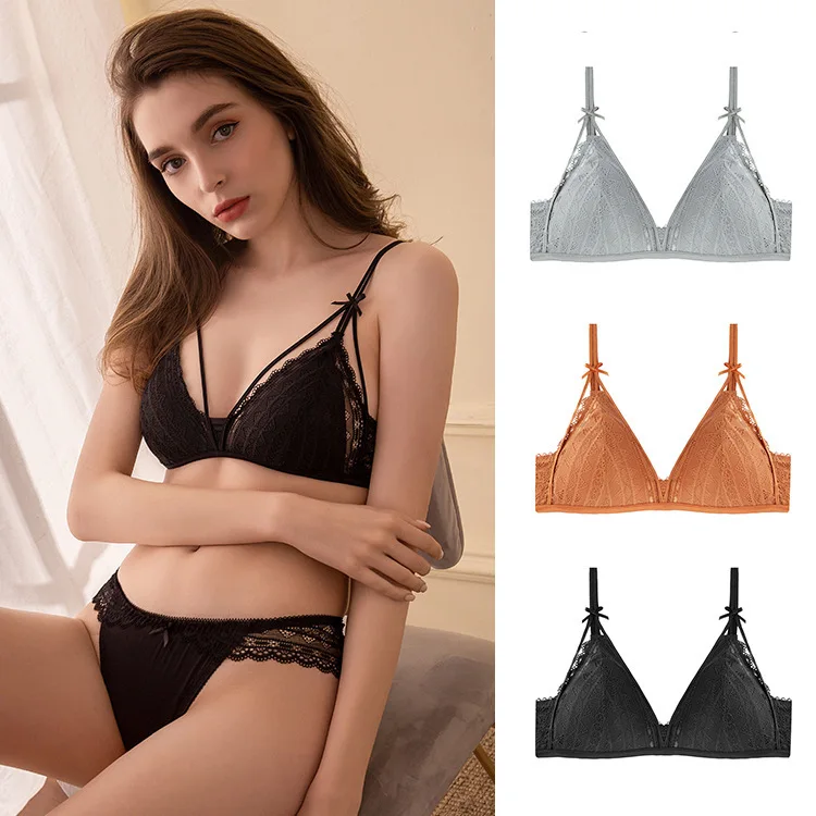 

Free Shipping Promotion 2020 Lace Bra No Trace Small Chest Thin Triangle Cup Underwear Without Steel Ring Bra