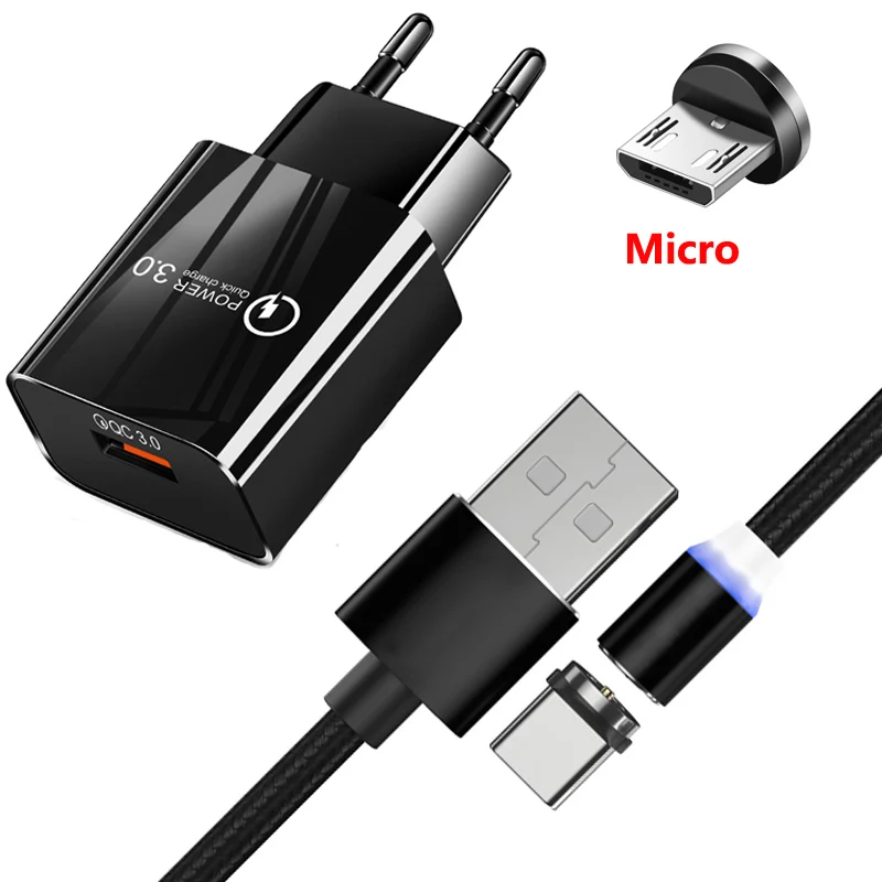 Магнитный Micro USB кабель QC3.0 Быстрая зарядка зарядное устройство для Xiaomi Redmi 6 Pro 6a S2 3S 4 4A 5 Plus Note 4X3 5A prime Y1 Lite Y2 - Цвет: Charger Cable Black