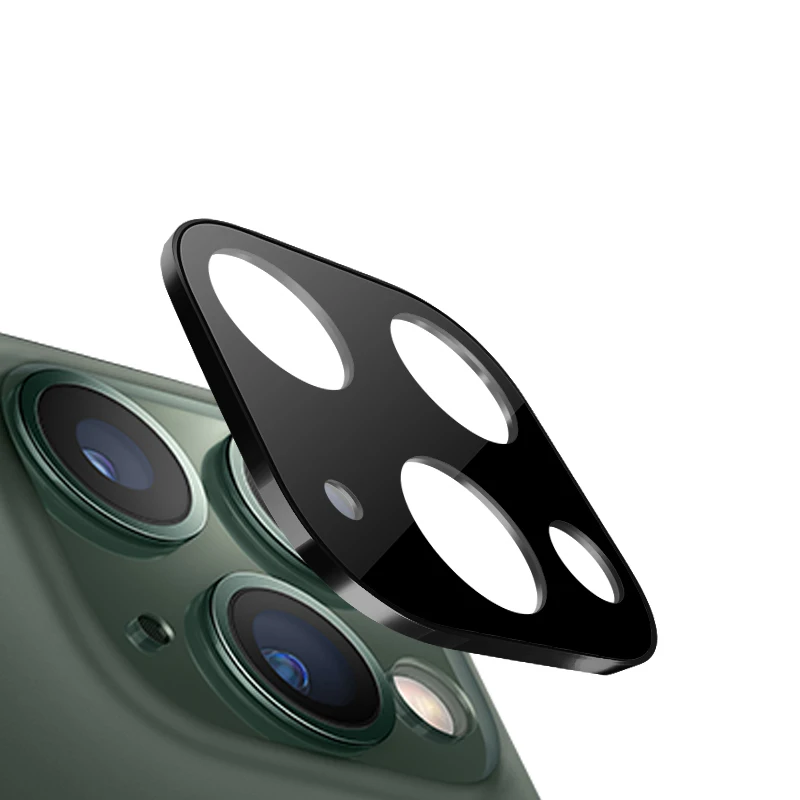 Для iPhone 11 3D полная задняя крышка для объектива камеры Защита экрана для iPhone 11 Pro Max Закаленное стекло пленка Алюминиевый металлический чехол для объектива - Цвет: Черный